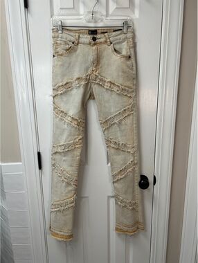 Waimea Arch Stack Distressed Frayed Patchwork Jeans 28/31